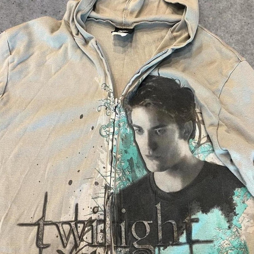 Y2K Baby Tee 2008 Twilight Saga Edward Cullen Full Zip Graphic Hoodie Cyber Goth